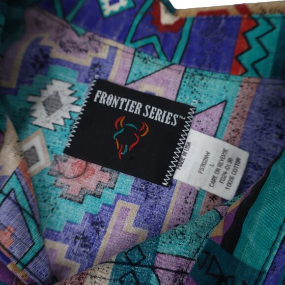 Vintage Frontier Series Allover Southwestern Aztec Print Button Up Shirt - Picture 6 of 8